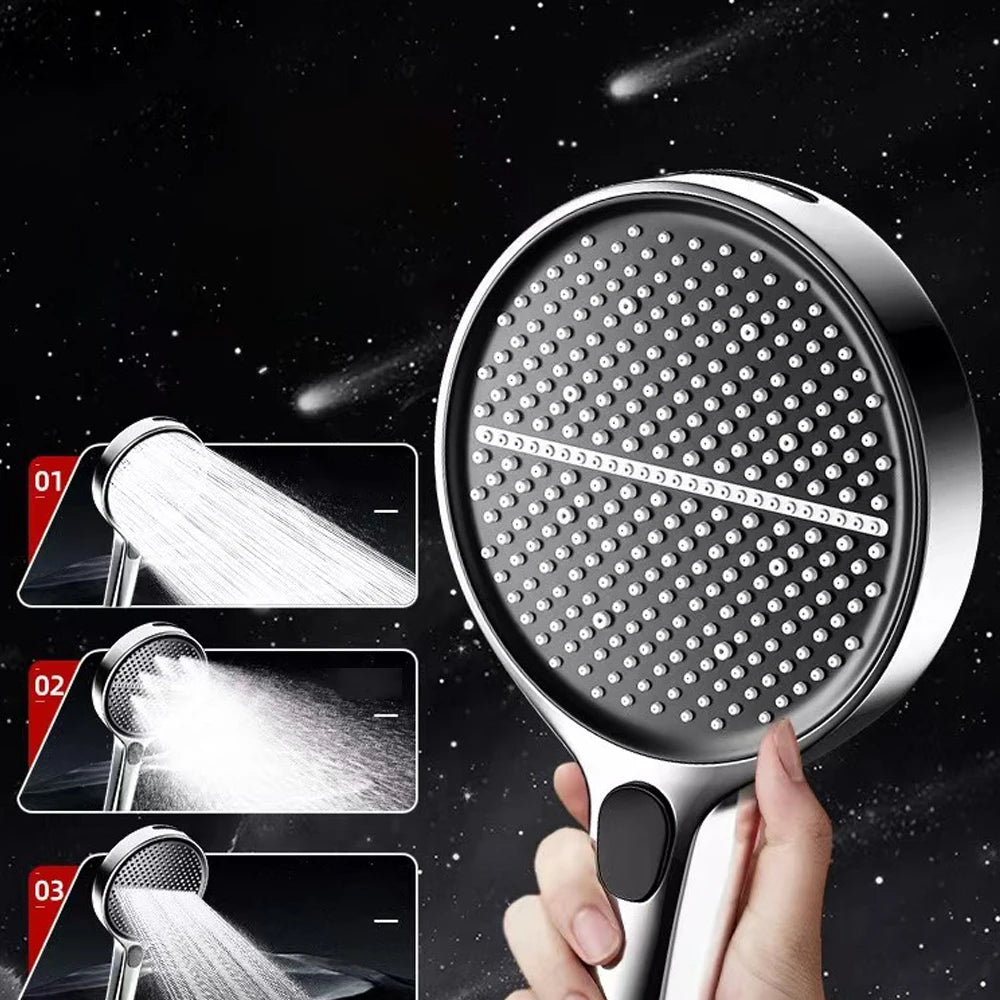 Black 15CM Big Panel 4 Modes Pressure Boost Shower Head High Pressure Large Flow Spray Nozzle Massage Shower Bathroom Accessorie