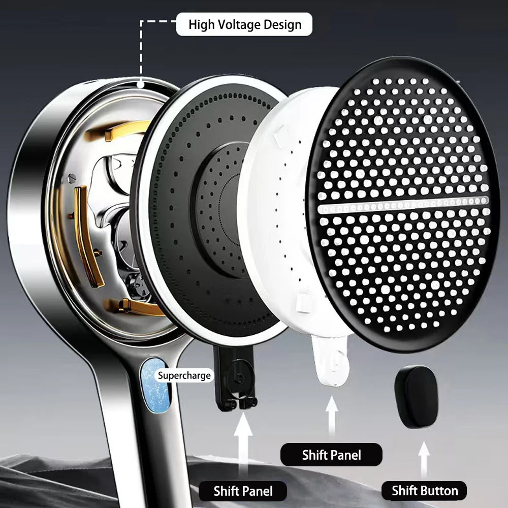 Black 15CM Big Panel 4 Modes Pressure Boost Shower Head High Pressure Large Flow Spray Nozzle Massage Shower Bathroom Accessorie