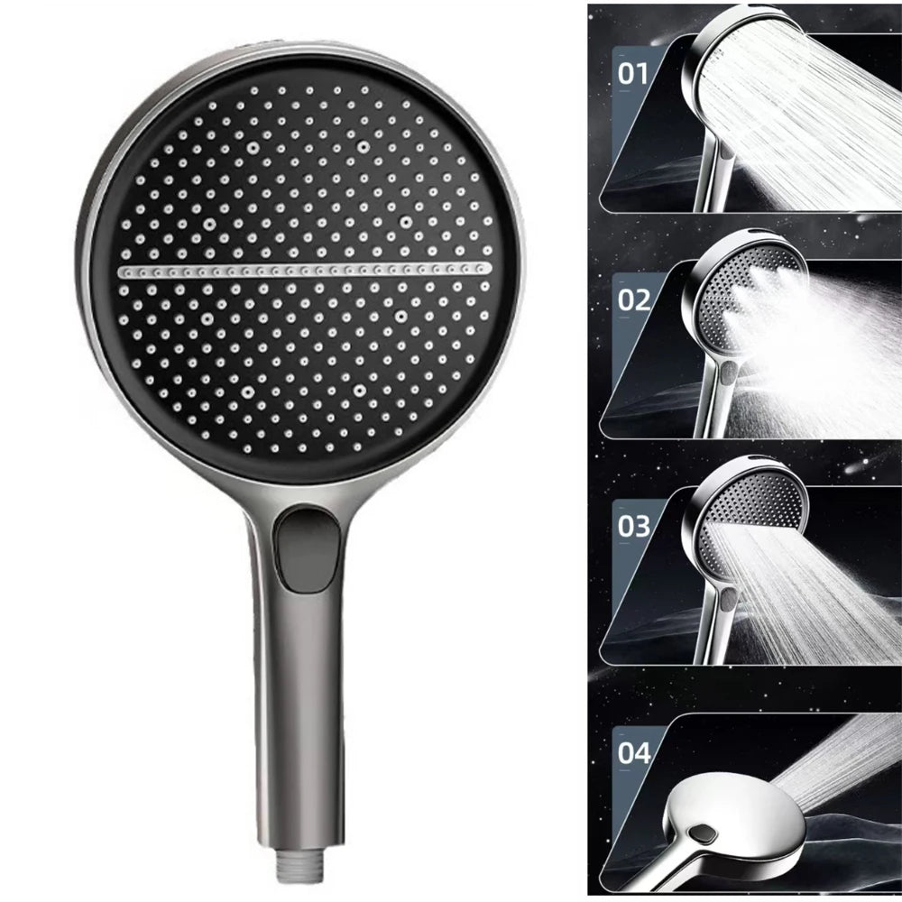 Black 15CM Big Panel 4 Modes Pressure Boost Shower Head High Pressure Large Flow Spray Nozzle Massage Shower Bathroom Accessorie