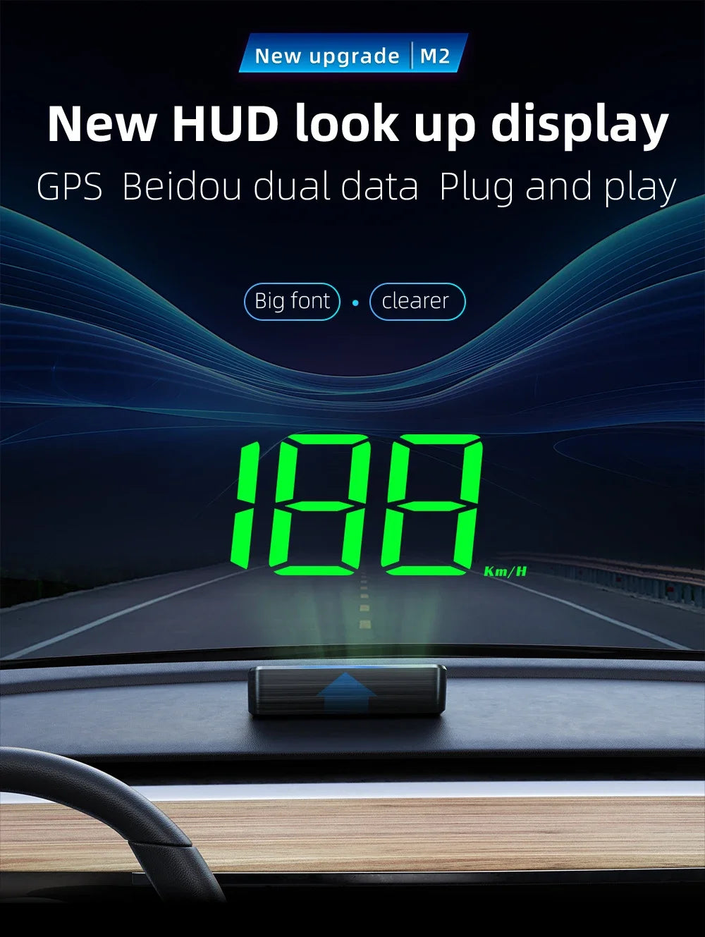 M2 GPS HUD Head Up Display Car Universal Speedometer KMH USB Cable Plug & Play GPS & Beidou Dual Satellite System