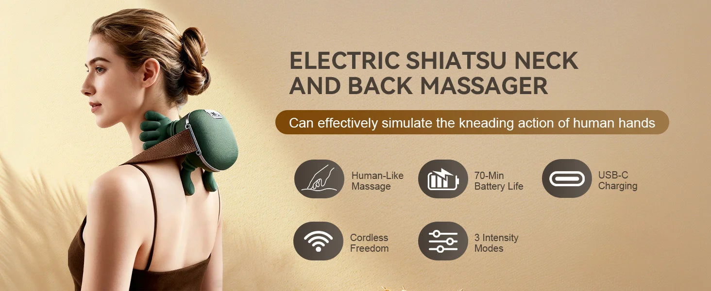 4D massage device simulates manual massage, provides deep tissue pain relief, and is a portable electric massage device