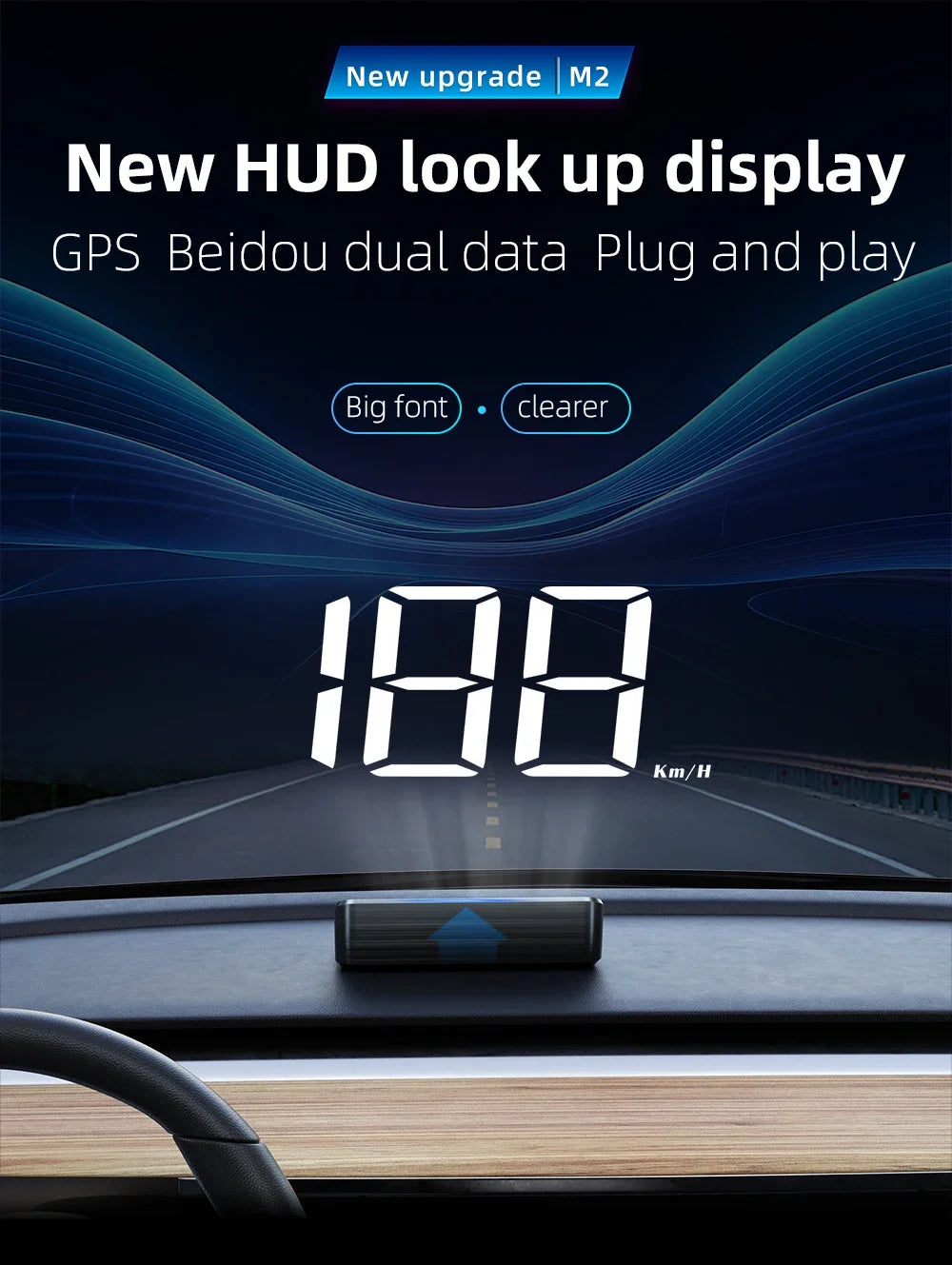 M2 GPS HUD Head Up Display Car Universal Speedometer KMH USB Cable Plug & Play GPS & Beidou Dual Satellite System