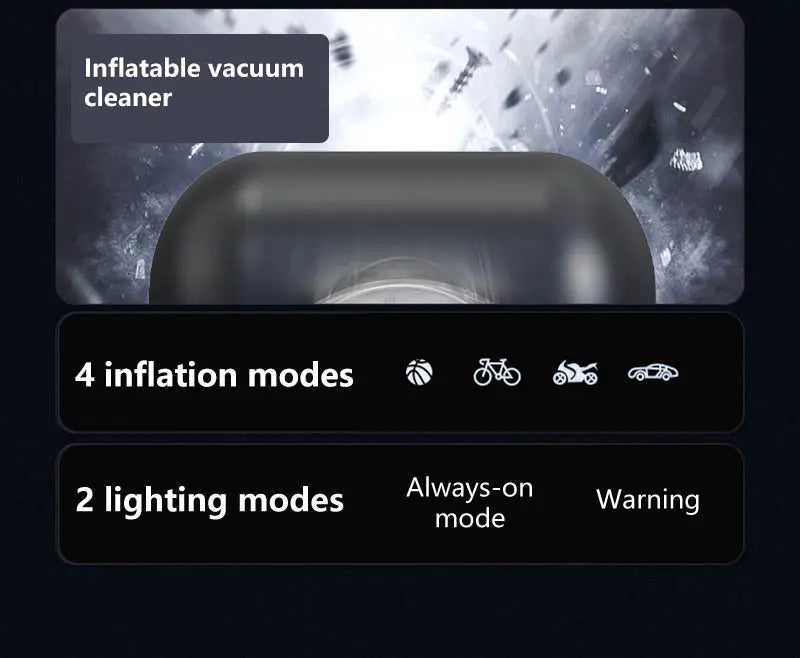 5-in-1 USB Wireless Multi-functional Vacuum Inflator Pump Quick Air Compressor 150psi Portable Self-checking Tire Pressure