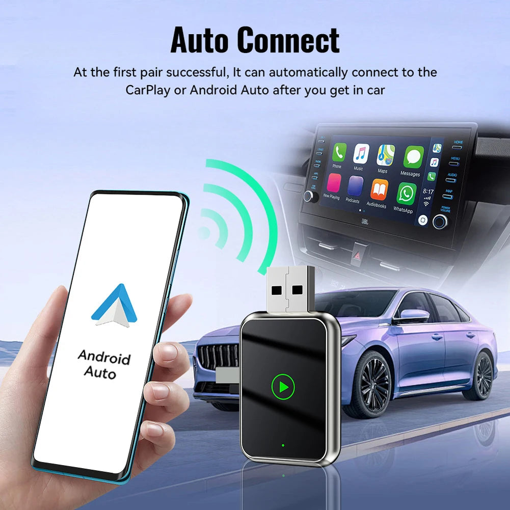 2 in 1 Wireless CarPlay Android Auto Adapter Smart Box Convert Wired To Wireless Auto Connect Plug & Play for Factory Wired Cars