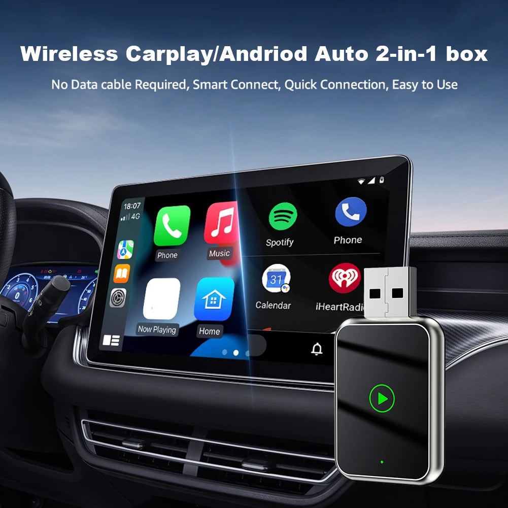 2 in 1 Wireless CarPlay Android Auto Adapter Smart Box Convert Wired To Wireless Auto Connect Plug & Play for Factory Wired Cars
