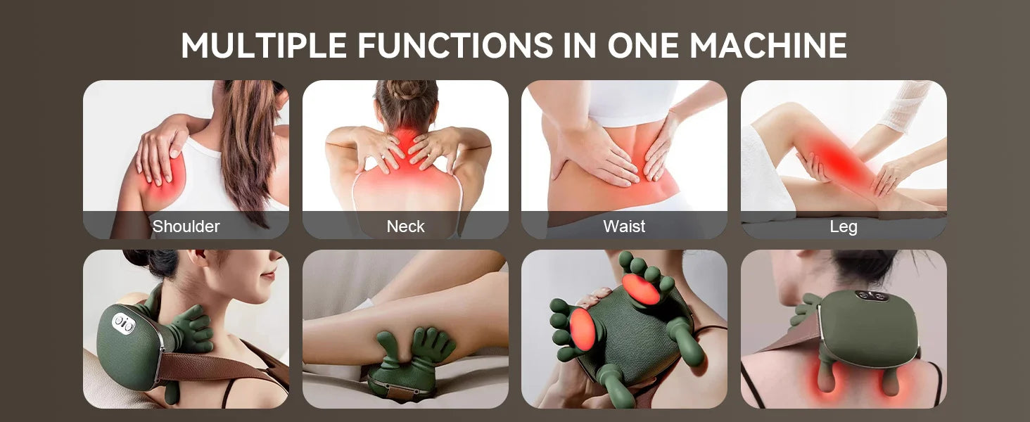 4D massage device simulates manual massage, provides deep tissue pain relief, and is a portable electric massage device