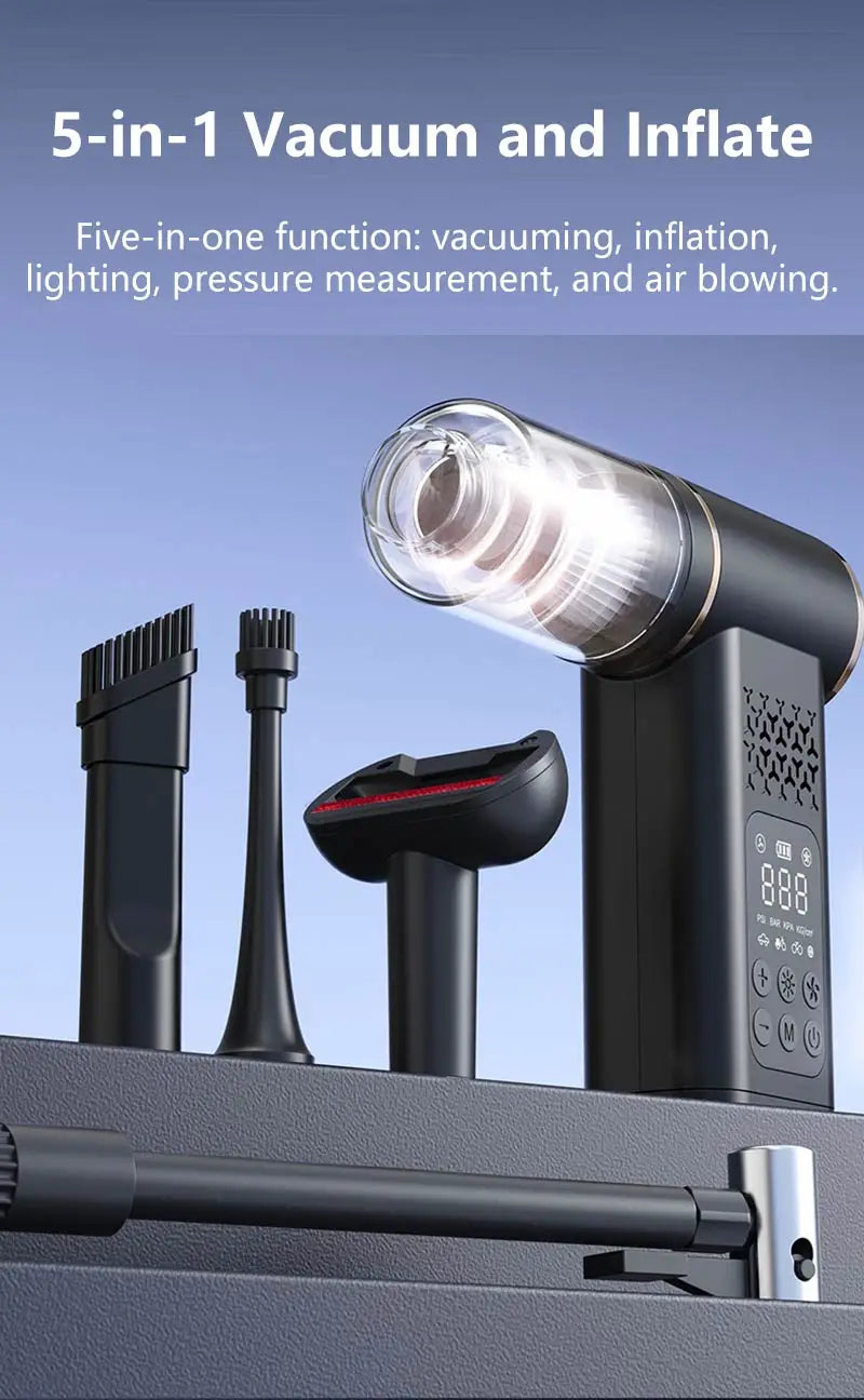 5-in-1 USB Wireless Multi-functional Vacuum Inflator Pump Quick Air Compressor 150psi Portable Self-checking Tire Pressure