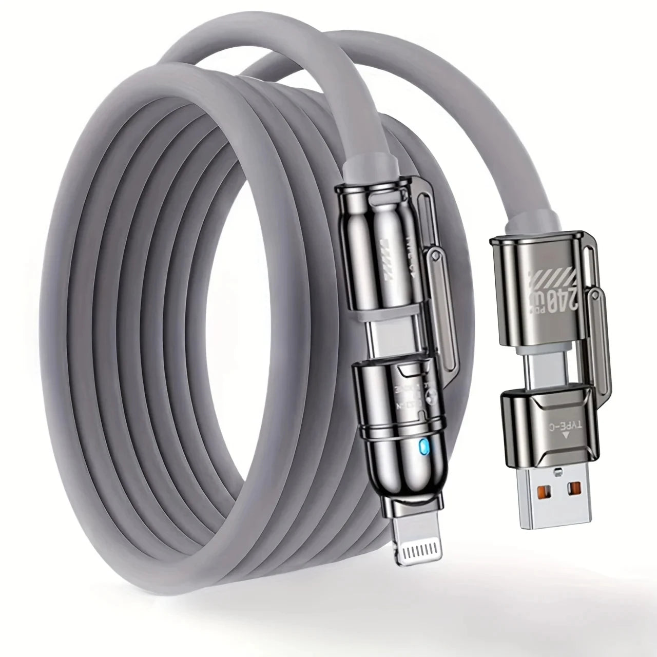 USB C 4-in-1 Type C Cable 240W Super Fast Charging Multiple Functions For iPhone 11 12 13 14 15 16 17 Samsung Xiaomi iPad Tablet